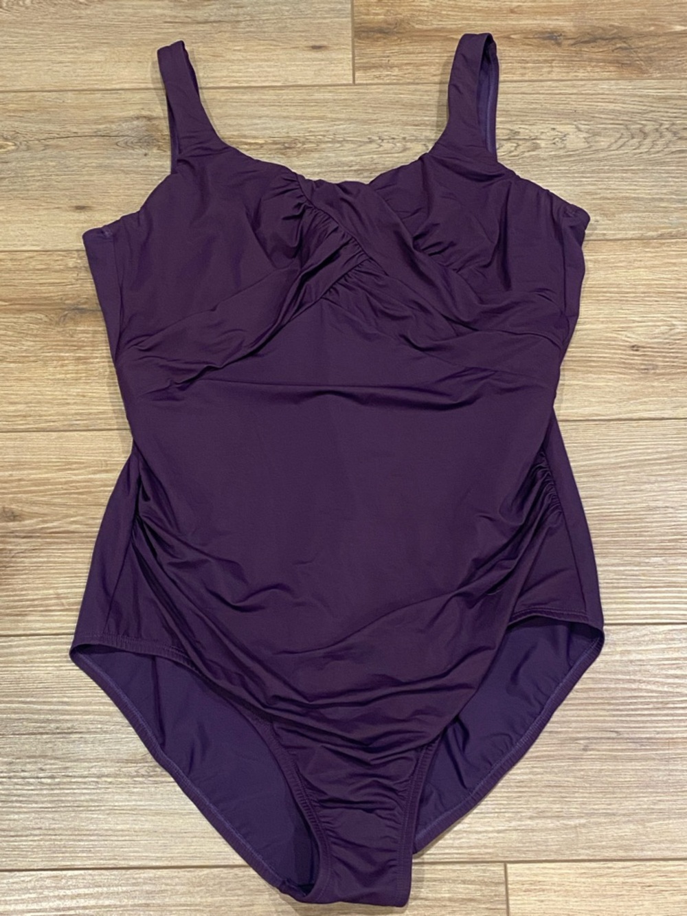 Lands' End Deep Plum One-Piece Swimsuit 16L Underwire